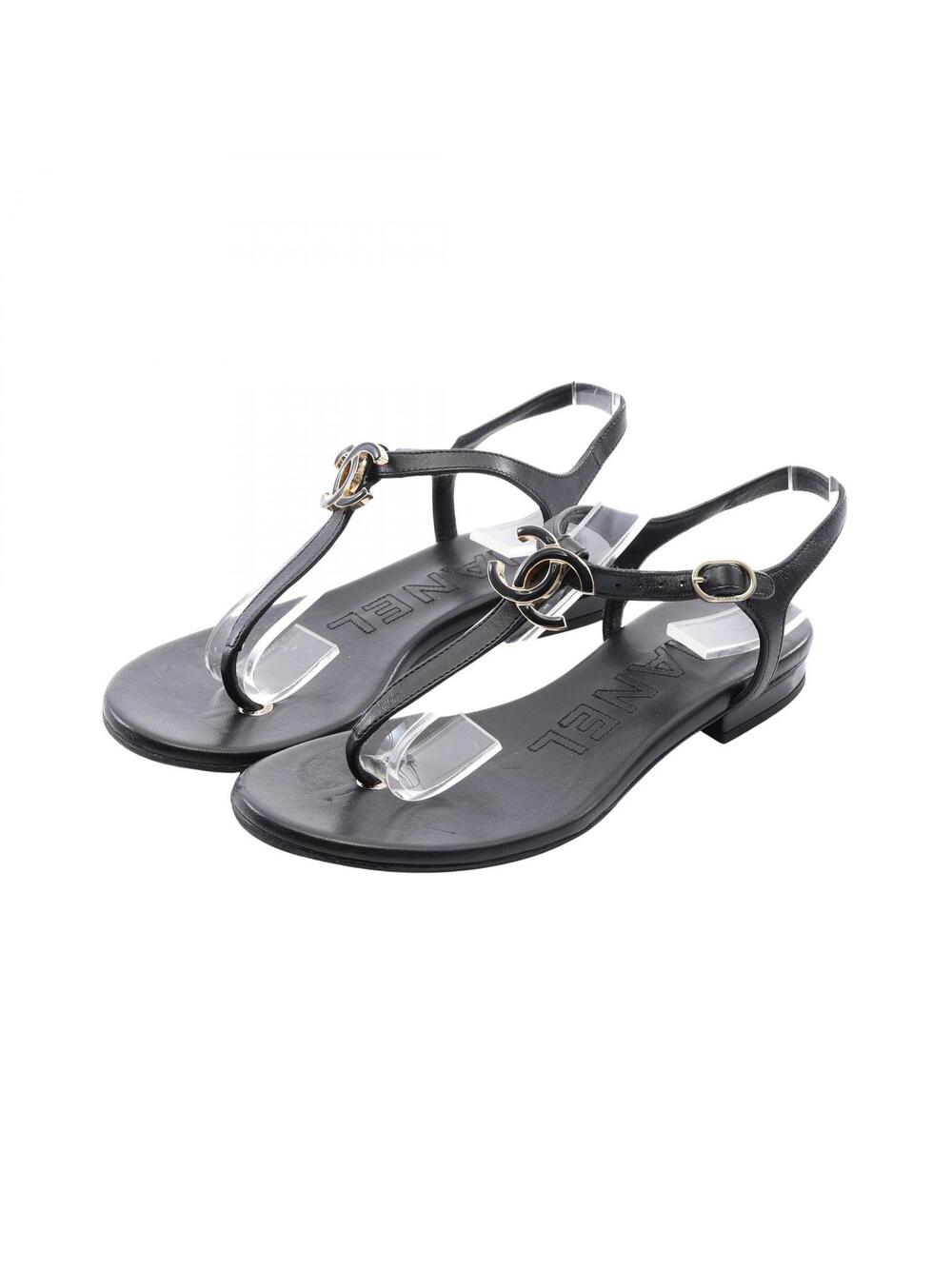 Chanel Coco Mark T-Strap Sandals Flat #374472C60B